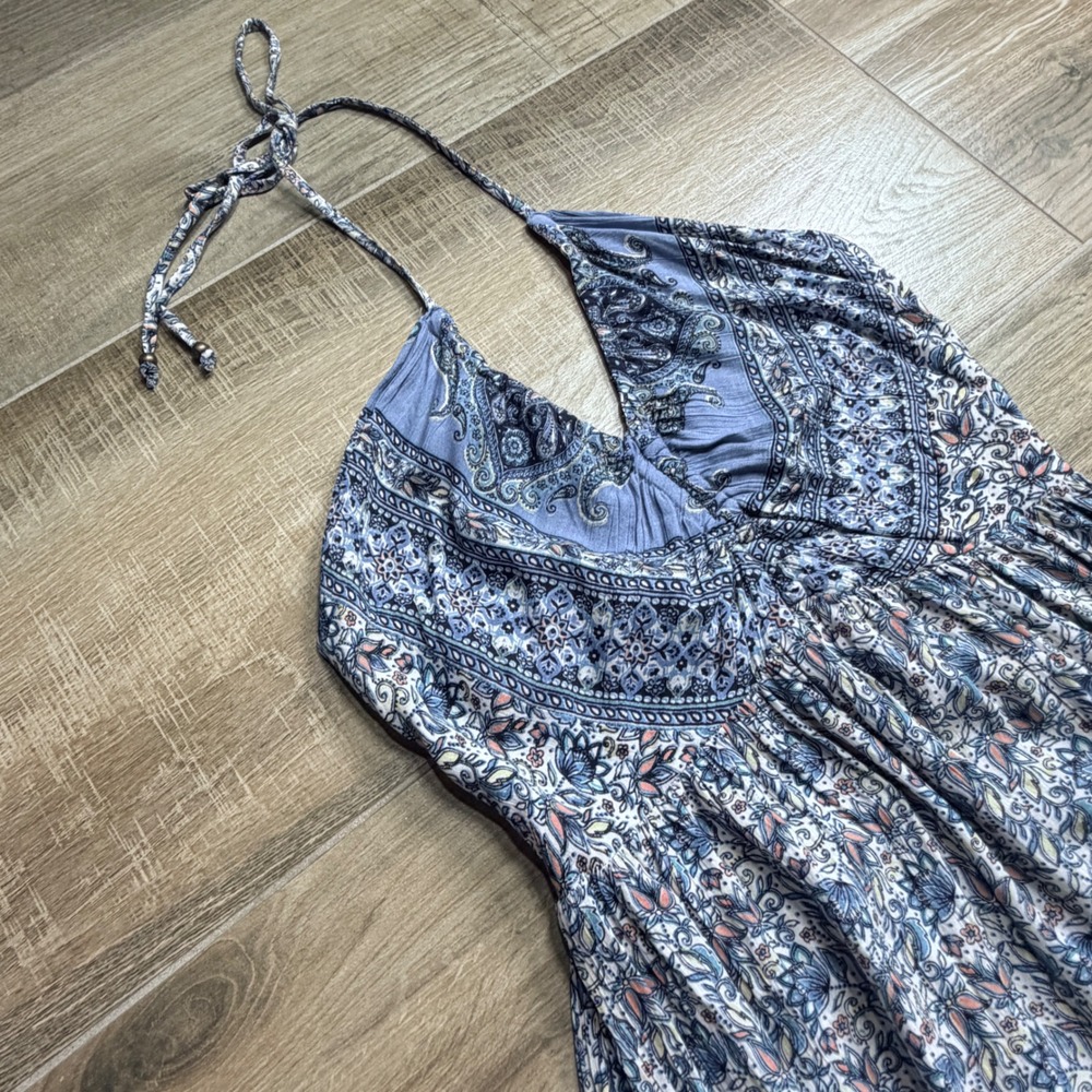Angie Blue Paisley Floral Halter Maxi Dress Women Large Boho Festival Summer - Picture 4 of 11